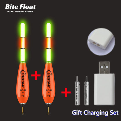 Bite Float Electronic Float 5pcs Set 2 Smart Electronic Floats + 2 Rechargeable Batteries + 1 Charger Night Fishing