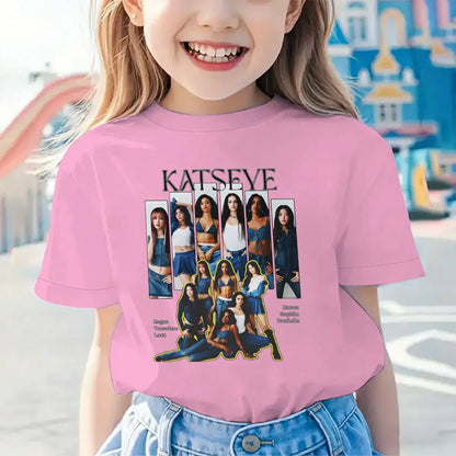 KATSEYE Print T-shirt for Kids Casual Summer Top with Katseye Pattern Short Sleeve Tee Youth Girl Streetwear Fashion Tops