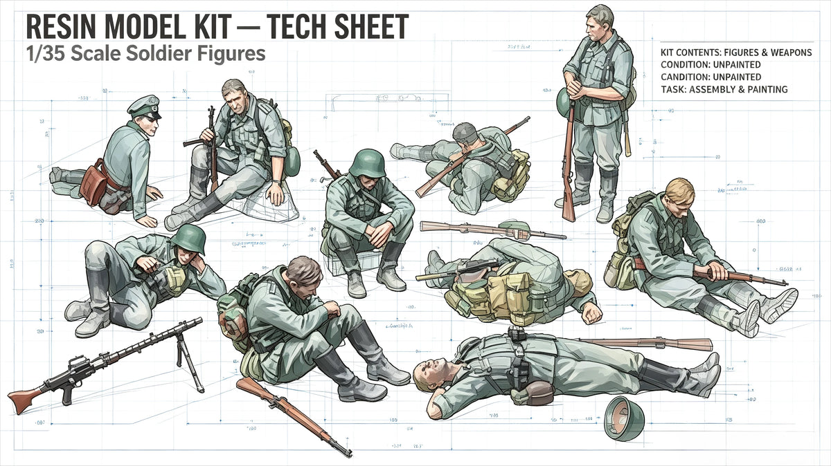 1/35 Military Resin Miniature Figures, Resting Soldiers Group GK Kit, Unpainted Unassembled Resin Model Kit for Hobby Painters