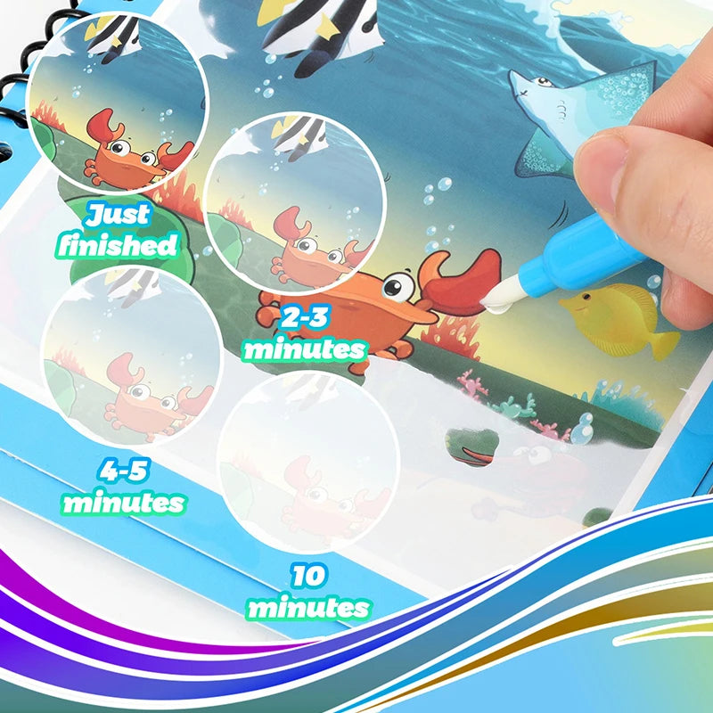 1Set Magic Water Drawing Book for Kids Reusable Water Coloring Book with Pen No Mess Painting Pad Early Educational Learning ZYF