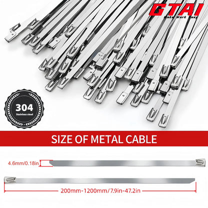 50pcs Metal Zip Ties, 304 Stainless Steel Heavy Duty Self-Locking Cable Ties, for Exhaust Wrap, Wire Fence Rolls, Farms, Pipes