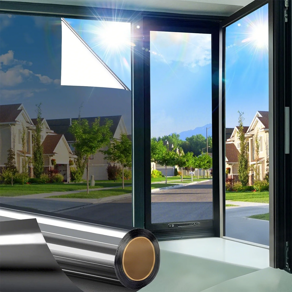 One Way Window Privacy Film See Out Not in, Window Tint for Home, Reflective Mirror Glass Windows Coverings Sun Heat UV Blocking