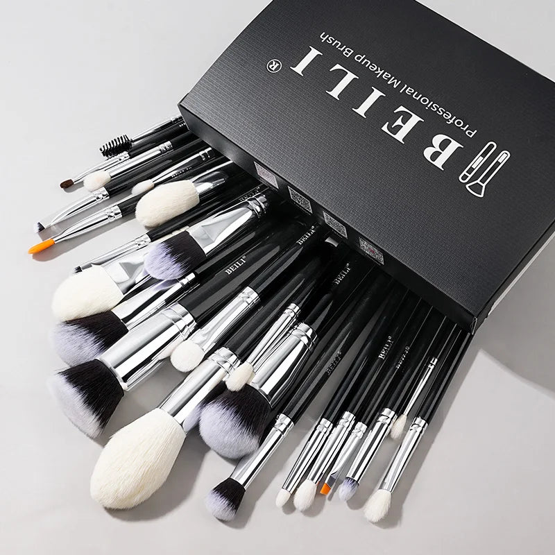 BEILI Black Professional Makeup Brush Set Natural Goat Hair Foundation Contour Eyeshadow Beauty Tools for Perfect Application