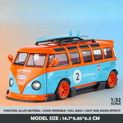 Simulation 1/32 Scale Volkswagen T1 Transporter Model Sound Light Bus Toy Vehicle Children Boy Birthday Gift Miniature Voiture