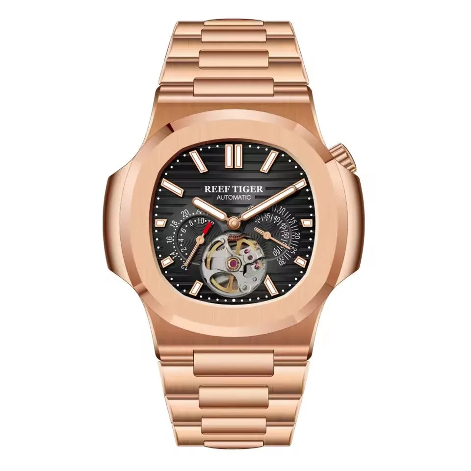 OBLVLO Men Automatic Watch Luxury 44mm Mechanical Wristwatch 50m Waterproof Sapphire Luminous Skeleton Dial 24 Hours