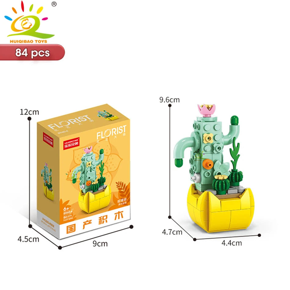 HUIQIBAO MOC Flower Succulent Potted Model Building Block DIY Eternal Bouquet Home Desk Plant Decor Brick Girl Gift Children Toy