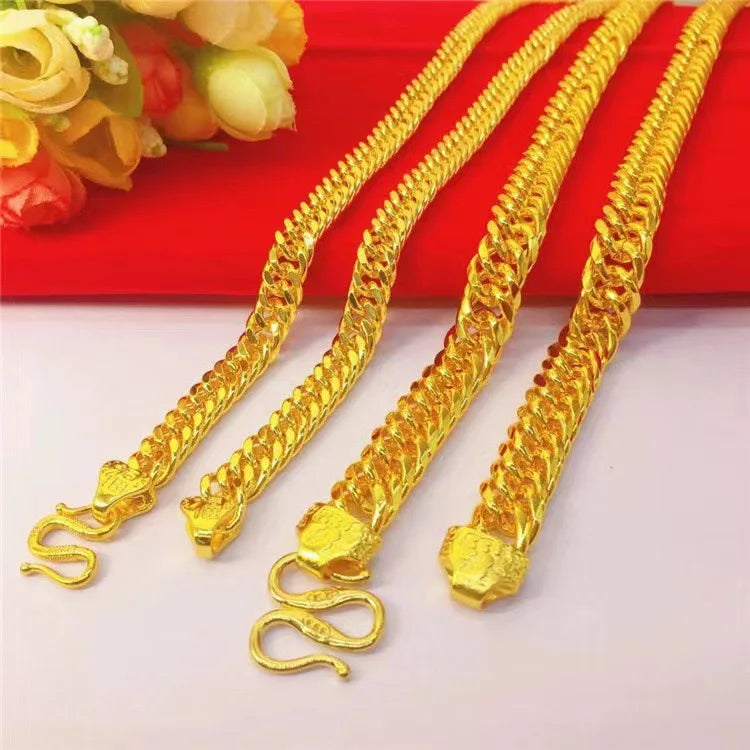 Luxurious 999 24K genuine gold men's flat chain Boss necklace, simple and elegant, men's boss gold jewelry necklace