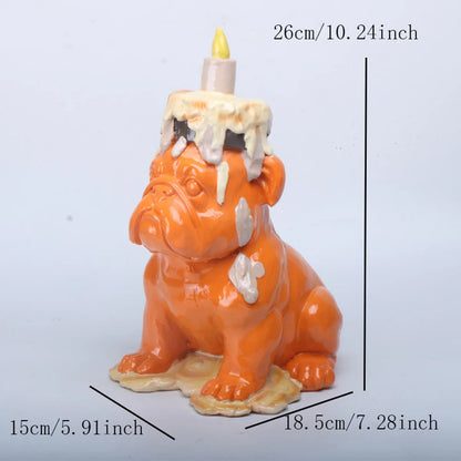 Balloon Dog Sculpture with IceCream Cone & Cake Design, Creative Bull Statue for Home Decor