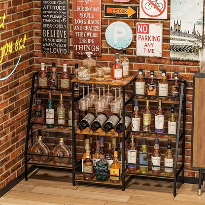Trapezoid Wine Rack Multi-Tier Liquor Display Cabinet Space-Saving Freestanding Bar Storage for Red Wine & Home & Commercial Use