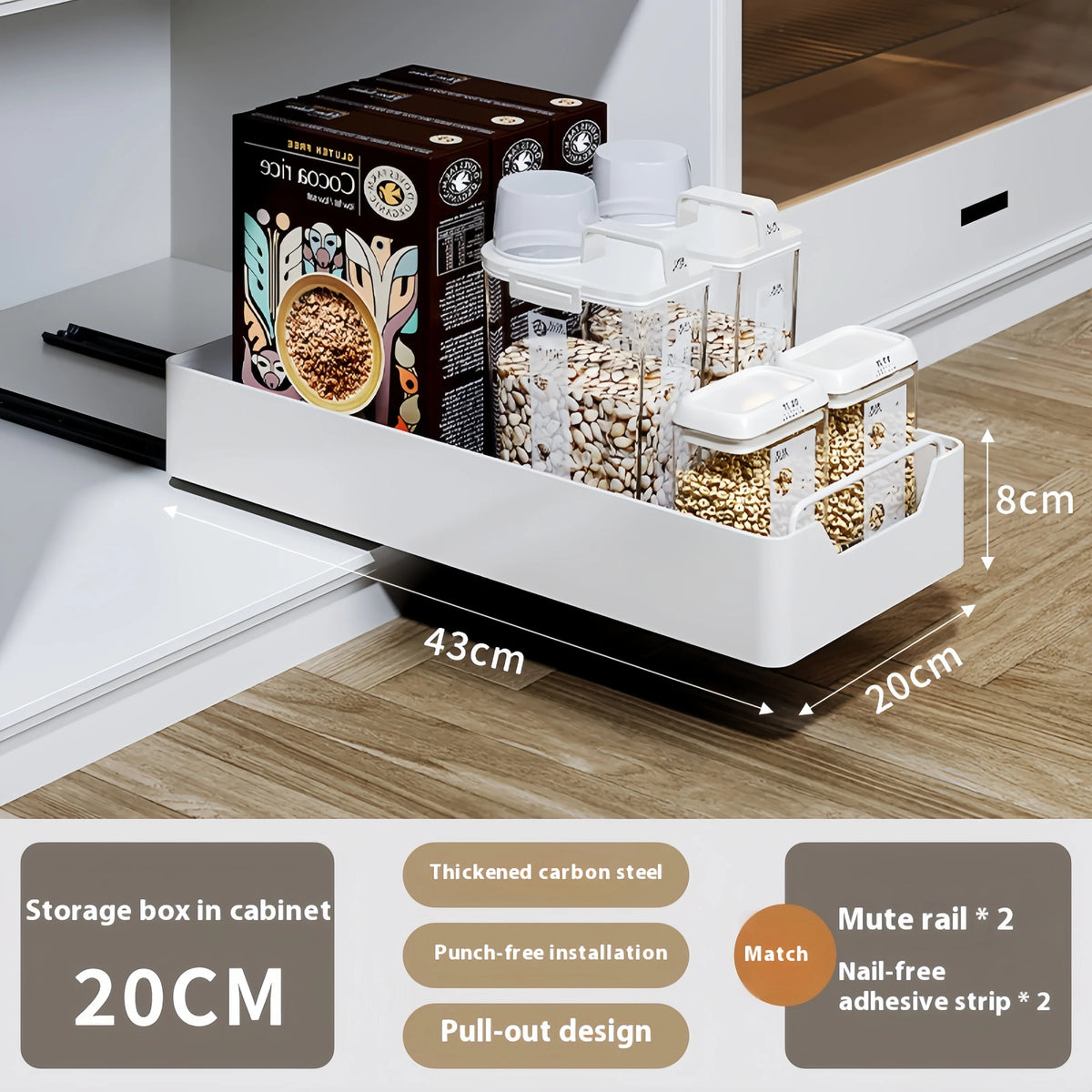 GENGSHENG Kitchen Storage Rack with Sliding Rails，Pull Out Kitchen Drawer Storage Tray，Cabinets Organizer，SpiceBox Storage Shelf