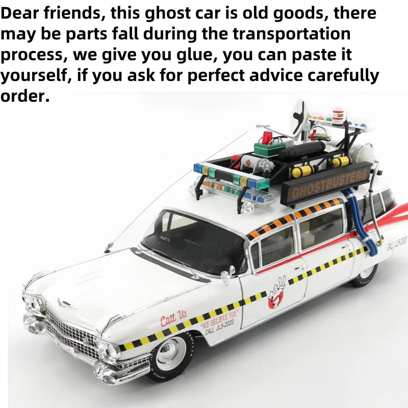 1:18 Ghostbusters ECTO-1A Ghost Car Fine Alloy die-cast miniature simulation car model, adult decoration, boy toys, adult gift