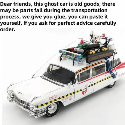 1:18 Ghostbusters ECTO-1A Ghost Car Fine Alloy die-cast miniature simulation car model, adult decoration, boy toys, adult gift