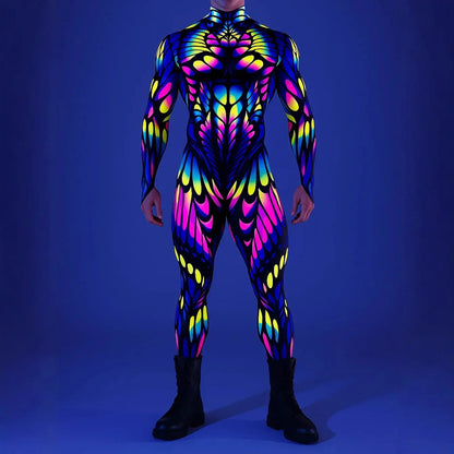 Men Halloween Cyber Punk Jumpsuit Adults Mechanical Cosplay Perfermence Bodysuit Carnival Party 3D Print Cycling Zentai