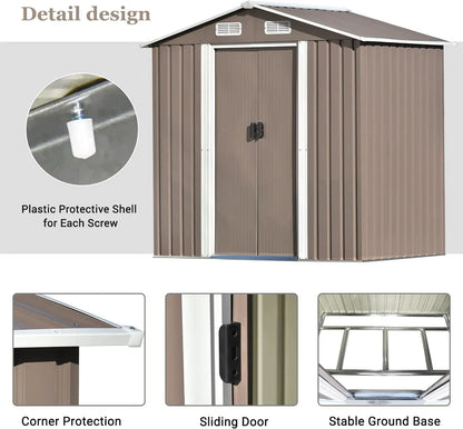 Outdoor Steel Storage Shed Garden Tool Storage House Lockable Door Waterproof Rust Resistant Backyard Patio Utility Building