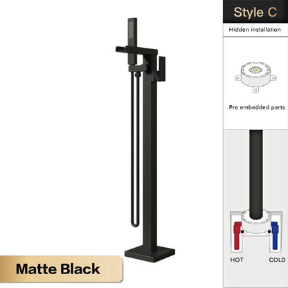AITANA Luxury Black Brass Floor Standing Bathroom Faucet with Waterfall Water Outlet Design, Hot and Cold Bathtub Mixer