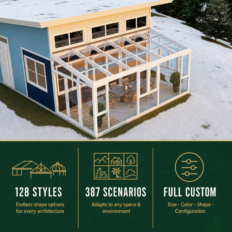 Any Size Custom Curved Tempered Glass Villa Luxury Sunroom Four Seasons Insulated Thermal Break Weatherproof Windproof Rainproof