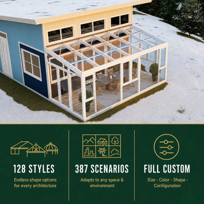 Any Size Custom Curved Tempered Glass Villa Luxury Sunroom Four Seasons Insulated Thermal Break Weatherproof Windproof Rainproof
