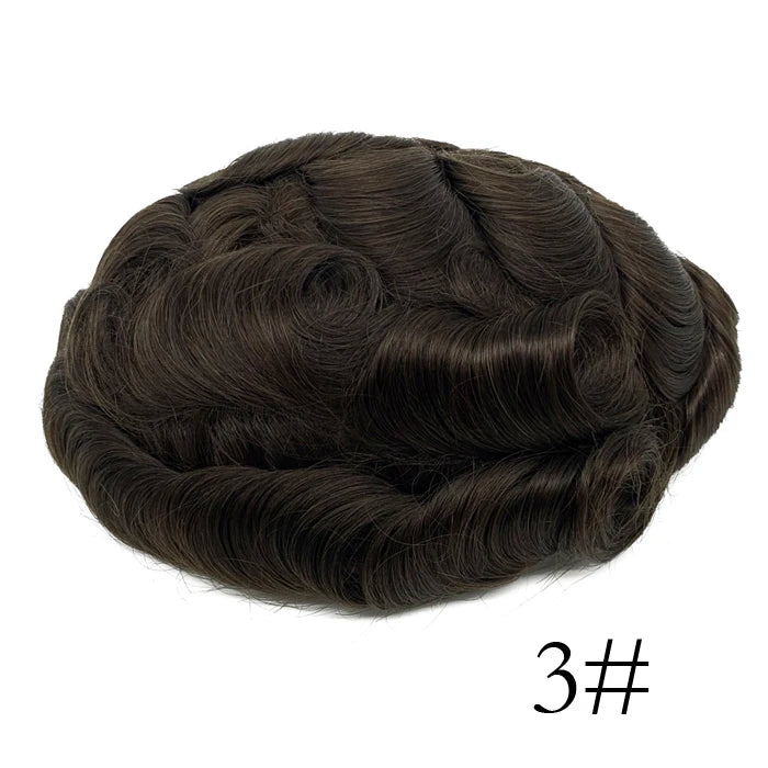 0.08mm Thickness PU Poly Base Double Knotted Toupee Human Hair Durable Time Long Lifespan Men's Capillary Prothesis