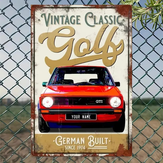 HD Tin Sign Vintage Classic Golf GTI Retro Metal Poster German Built Car Wall Art Decor for Garage Man Cave Home Decoration
