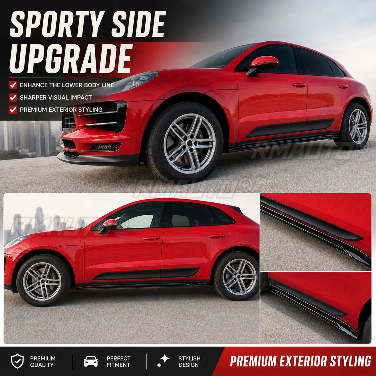 Side Skirt Trim Extension Rocker Panel Garnish Gloss Black Carbon Fiber For Porsche Macan MK1 2015-2026 Car Accessories