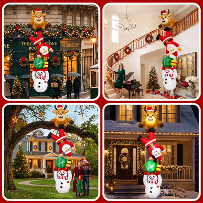 12FT Christmas Inflatable Decoration Reindeer Snowman Gift Bag,Suitable for Outdoor Yard Patio Holiday Decor