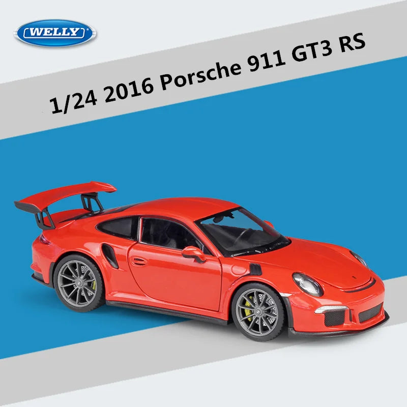 WELLY 1:24 Porsche 911 GT3 RS Alloy Sports Car Model Diecast Metal Racing Car Vehicles Model Simulation Collection Kids Toy Gift