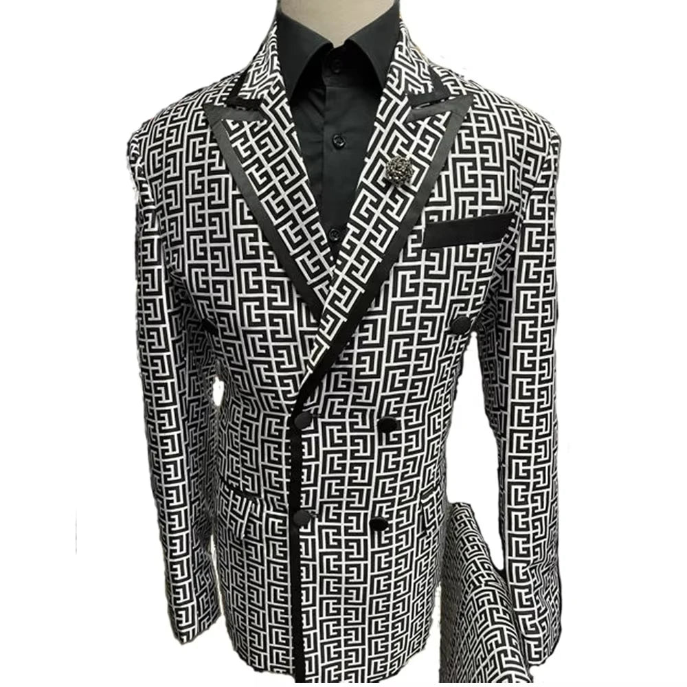 Floral Letter Wedding Men Suits for Prom Double Breasted Formal Groom Tuxedo Custom Made Slim Fit Male Fashion Suit Jacket Pant