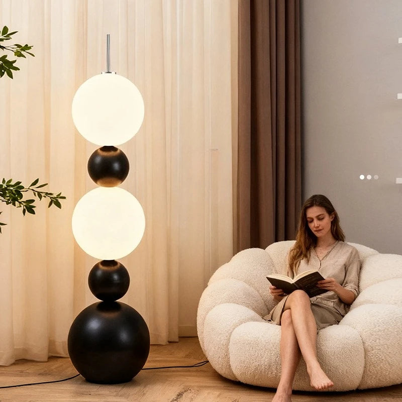 Italian Designer Black Wrought Iron Floor Lamps White Acrylic Ball Lampshade Living Room Bedroom Restaurant Study Standing Light