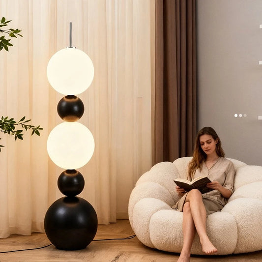 Italian Designer Black Wrought Iron Floor Lamps White Acrylic Ball Lampshade Living Room Bedroom Restaurant Study Standing Light