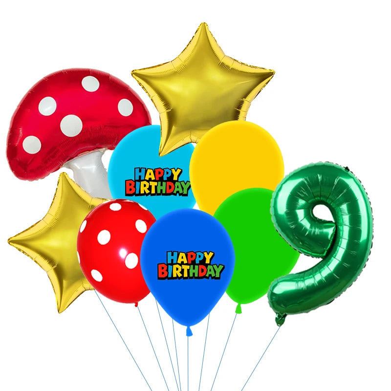 Red Blue Green Yellow Mushroom Star Balloons for Cartoon Video Game Super Bros Balloon Birthday Inspired Party Decoration