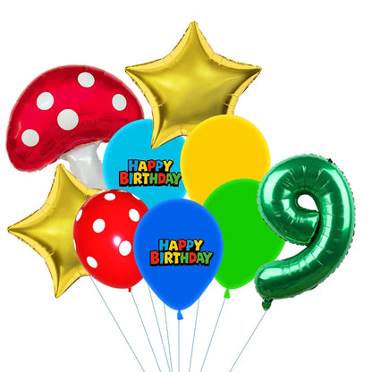 Red Blue Green Yellow Mushroom Star Balloons for Cartoon Video Game Super Bros Balloon Birthday Inspired Party Decoration