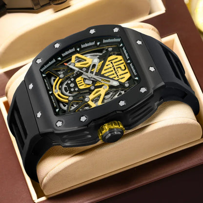PINDU Design Automatic Watch For Men Hollow Mechanical Luminous Waterproof Casual Business Brand Wine barrel Wristwatch