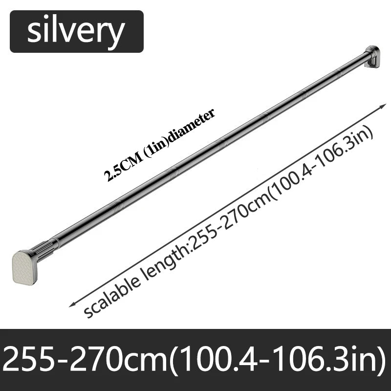 Adjustable Stainless Steel Shower Curtain Rod Clothes Drying Rack No-Drill Telescopic Pole for Laundry Room Bathroom