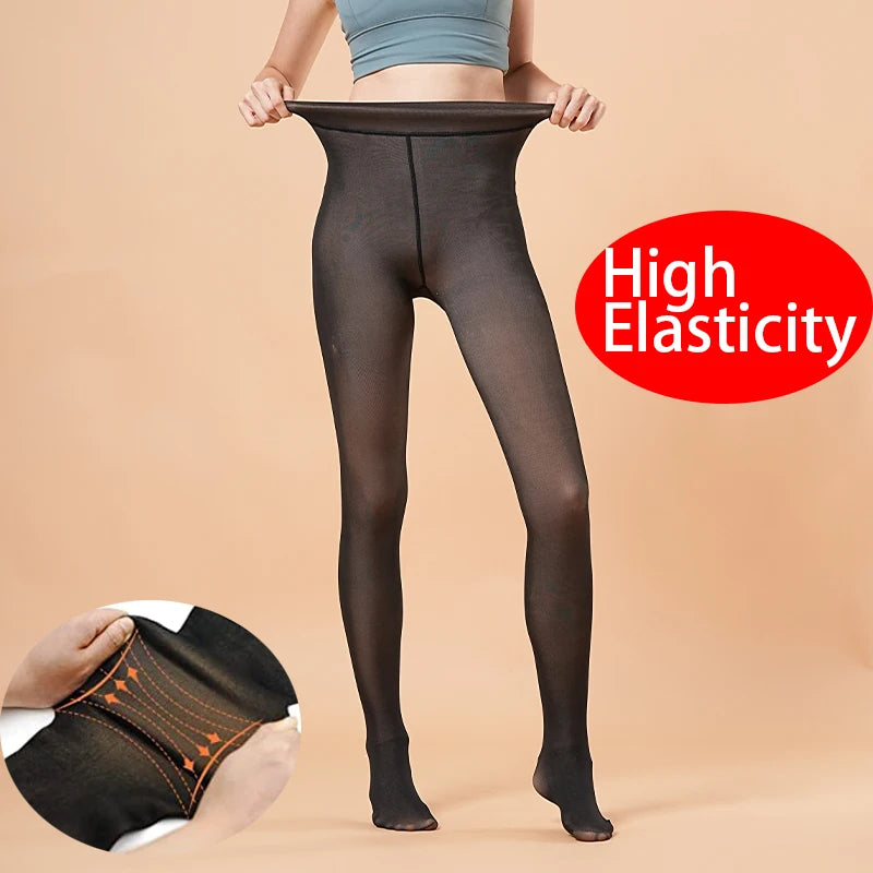 Women Thermal Leggings Winter Warm Sexy Elastic Translucent Pantyhose Female Fleece Thermal High Waist Slim Thicken Tight Pants