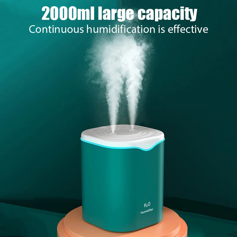 2000ML Large Capacity USB Air Humidifier With Double Spray Port Essential Oil Aromatherapy Cool Mist Maker For Home Office