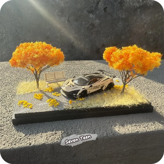 1:64 Autumn Scene Mini Car Model Scene Acrylic Display Box Model Photo Props Home Decor Miniature Ornament No Car Model Included