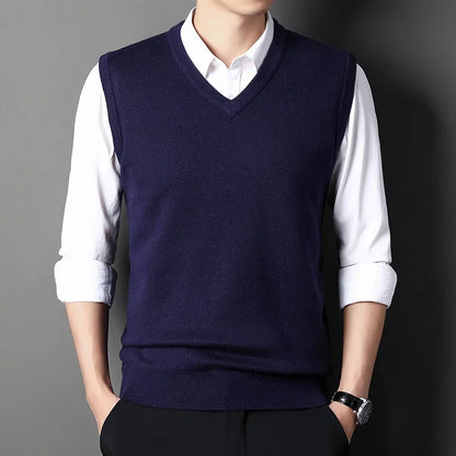 Men's Solid Color Sweater Vest Casual Fashion Warm Top for All Seasons Comfortable Breathable Layering Essential