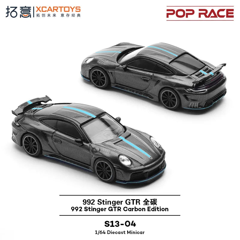 XCARTOYS POP RACE 1/64 Porsche 992 Stinger GTR SINGER 964 SINGER DLS Turbo Study RWB 997 Cars Alloy Diecast Model Kids Toys Boys