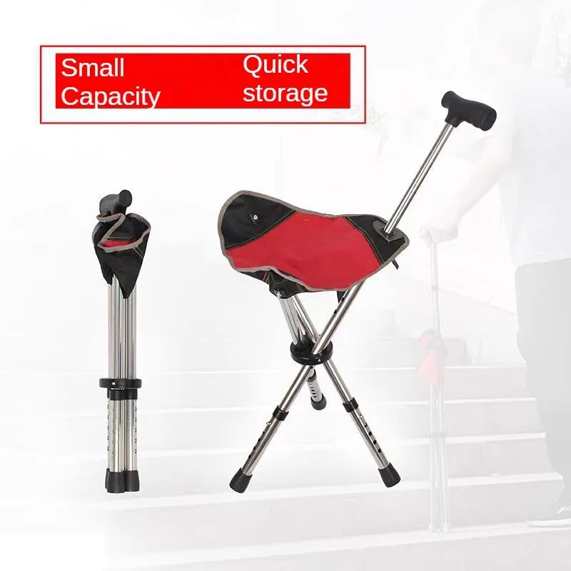 2-in-1 Folding Cane with Seat, Adjustable Walking Stick Chair for Seniors, Portable Non-Slip Cane Stool for Travel and Camping