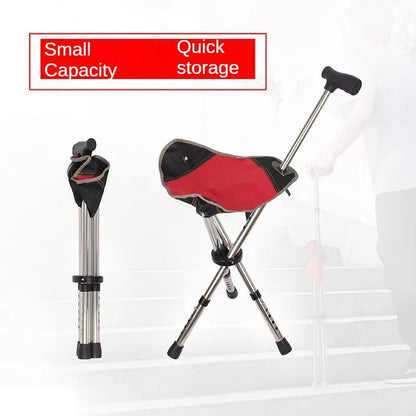 2-in-1 Folding Cane with Seat, Adjustable Walking Stick Chair for Seniors, Portable Non-Slip Cane Stool for Travel and Camping