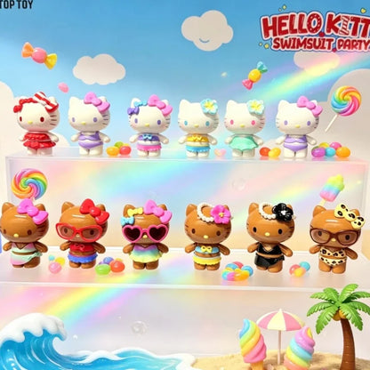 New Hello Kitty Swimsuit Party Series Blind Box Cute Mini Beans Doll Car Dashboard Figurine Ornament Surprise Box Birthday Gift