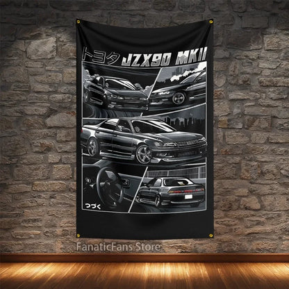 JDM Modified Racing Car Flagge Polyester Digital Printing Cars Banner For Decoration