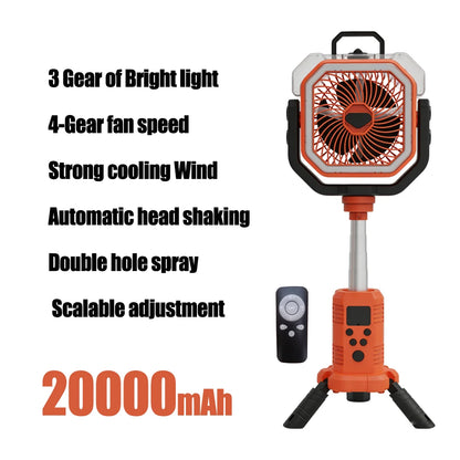 Multifunctional Outdoor Camping Fan 6L Water Tank Spray , Lighting, Hook, Cool Mist Spray, Remote Control, for Hot Summer Nights