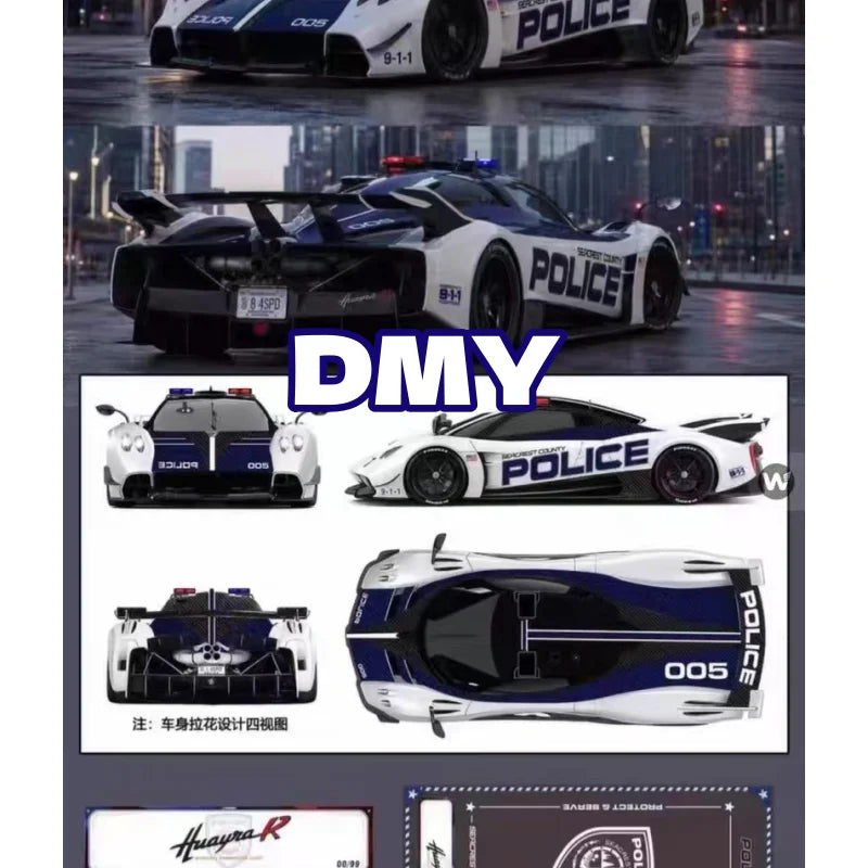 In stock DMY 1:64 Huayao R police car 005 resin miniature replica car model,adult statue,boy toy,children's holiday gift