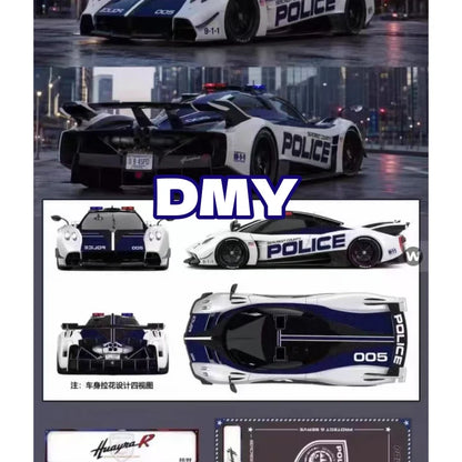 In stock DMY 1:64 Huayao R police car 005 resin miniature replica car model,adult statue,boy toy,children's holiday gift