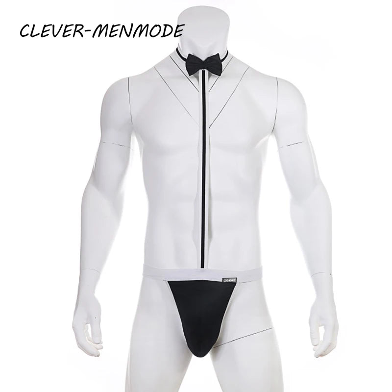 Novelty Sexy Men's Mankini Thong Underwear Erotic Lingerie Waiter Costume Suspender Bodysuit Tie Teddies