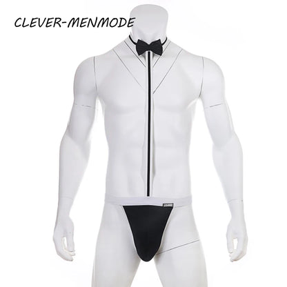 Novelty Sexy Men's Mankini Thong Underwear Erotic Lingerie Waiter Costume Suspender Bodysuit Tie Teddies