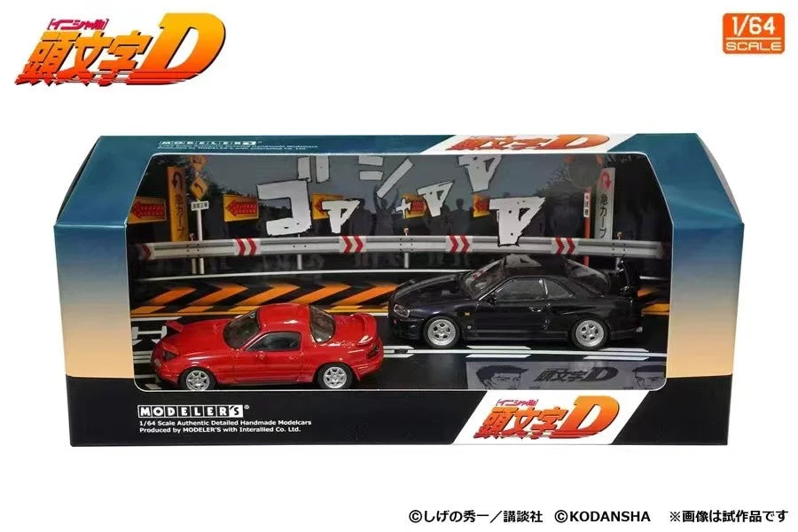 Anime 1:64 first text D AE86 RX7 NSX with scene set Alloy die-cast simulation car model,adult decoration,boy toy,children's gift