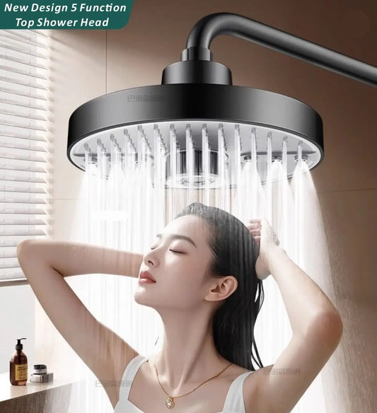 New 5 Modes Large Flow Supercharge Rainfall Shower Head 175mm High Pressure Top Spray Rain Showerhead Set Bathroom Accessories