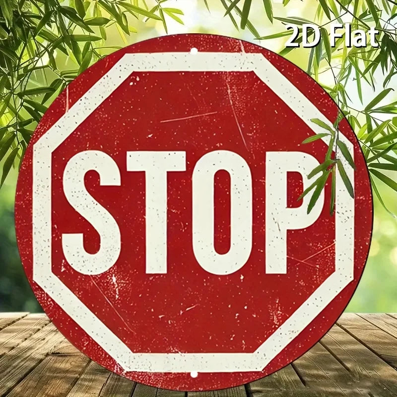 Vintage Distressed Stop Sign 2D Flat High Definition Metal Wall Art Sign Rustic Embossed Iron Painting Classic Road Traffic Warn